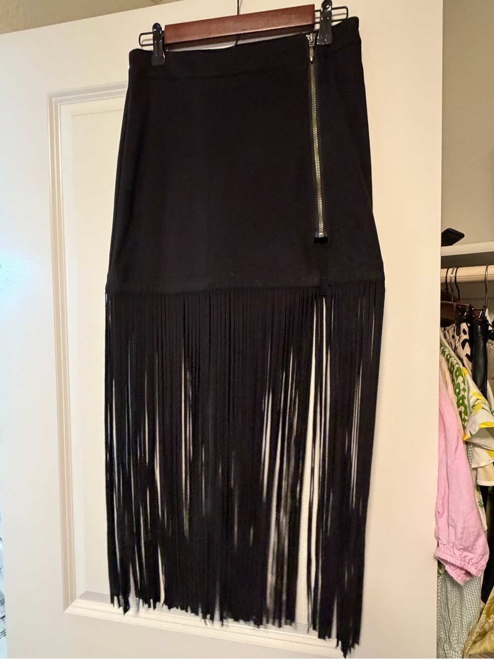 Idyllwind Black Mini Skirt with Long Fringe and Side Zip